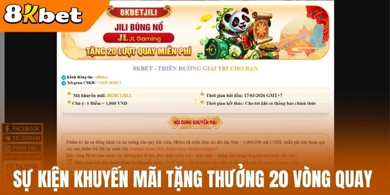 Sự kiện khuyến mãi tặng thưởng 20 vòng quay 