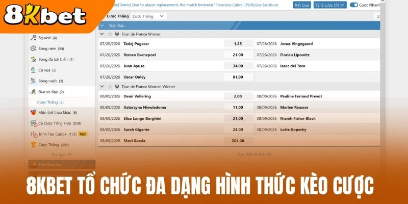 8kBet tổ chức đa dạng hình thức kèo cược