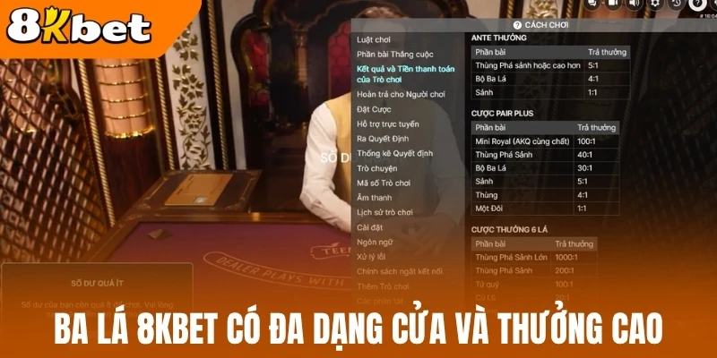 Ba lá 8kBet có đa dạng cửa và thưởng cao