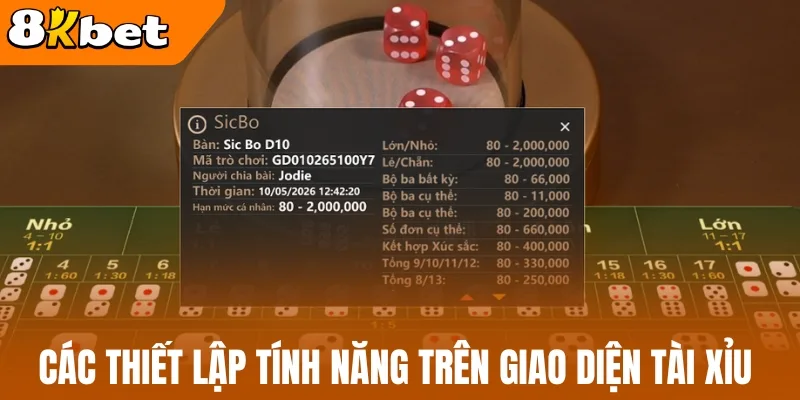 Các thiết lập tính năng trên giao diện tài xỉu 