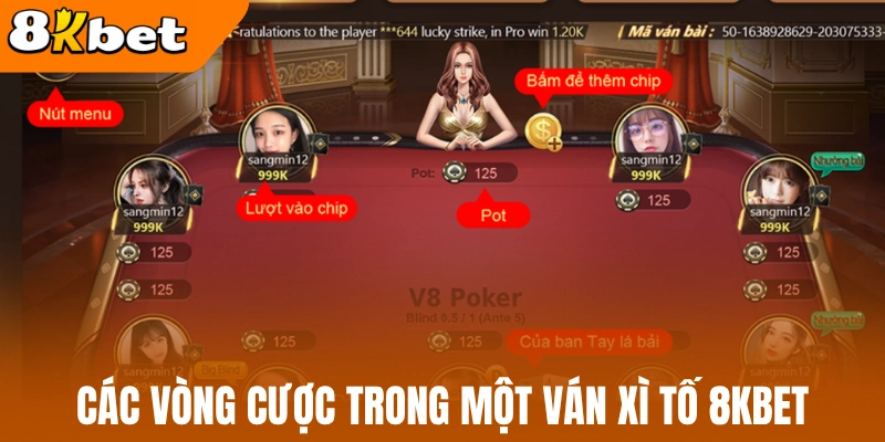 Các vòng cược trong một ván xì tố 8kBet
