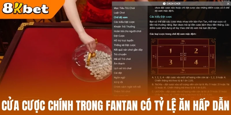 Cửa cược chính trong Fantan có tỷ lệ ăn hấp dẫn