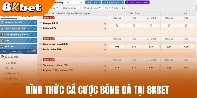 Hình thức cá cược bóng đá tại 8kBet 