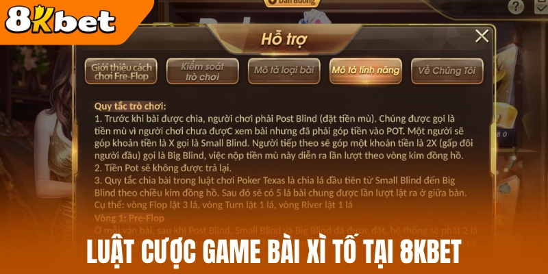 Luật cược game bài xì tố tại 8kbet