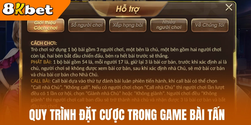 Quy trình đặt cược trong game bài tấn