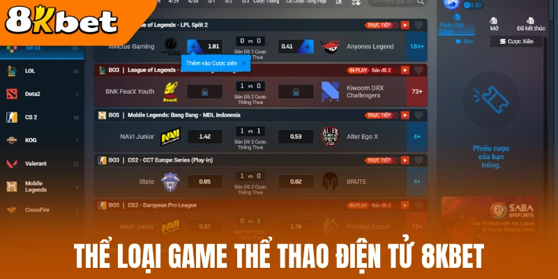 Thể loại game thể thao điện tử 8kBet
