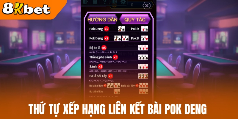Thứ tự xếp hạng liên kết bài pok deng 