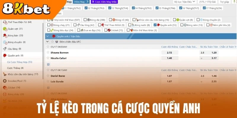 Tỷ lệ keo trong cá cược quyền anh