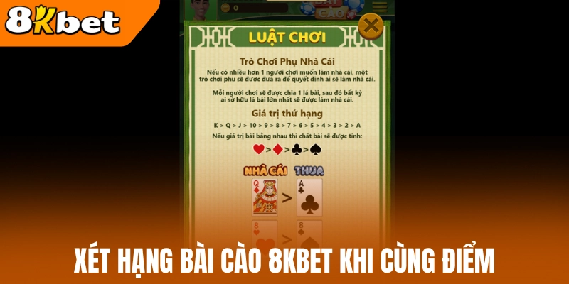 Xét hạng bài Cào 8kBet khi cùng điểm